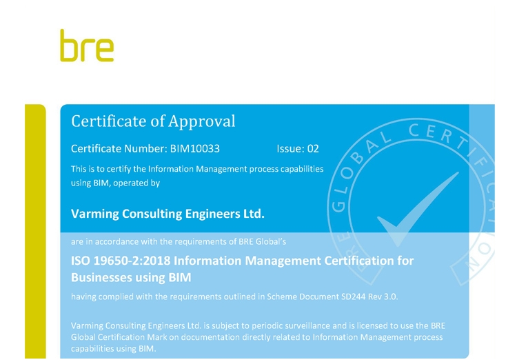 Awarded ISO 19650-2:2018 Information Management Certification for Businesses using BIM