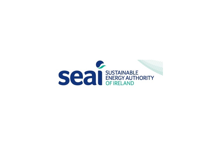 Logo of the Sustainable Energy Authority of Ireland (SEAI). It features "SEAI" in dark blue and "SUSTAINABLE ENERGY AUTHORITY OF IRELAND" in green and dark blue. Above the text is a swoosh or wave graphic in shades of blue and green.