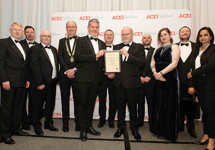 Team members receiving recognition for Awards‑Winning M&E Engineering Projects at the ACEI Awards ceremony